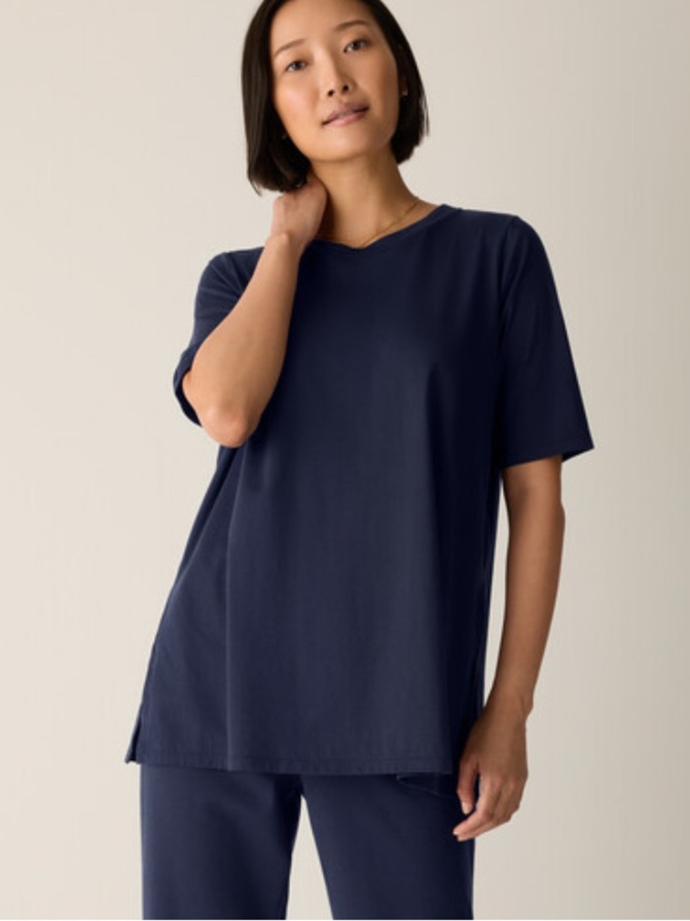 Eileen Fisher Organic Pima Cotton Jersey Long Tee Tunic Size 1X Minimal Neutral